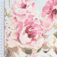 Dekostoff Halbpanama Classic Painted Rose Rosen hellblau rosa 1,40m Breite