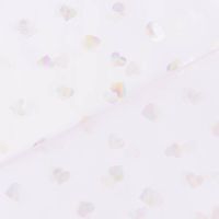 Tüllstoff Softtüll Rainbow Hearts Foliendruck Gitzerherzchen lila 1,50m Breite