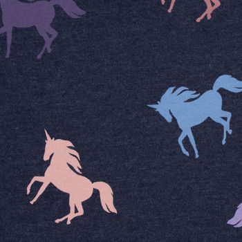 Jersey Stoff Baumwolljersey Melange Unicorn Einhörner indigoblau meliert 1,48m Breite