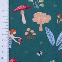 Baumwollstoff Popeline Fine Poplin Fairytale Feen Pilze grün 1,50m Breite