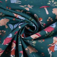 Baumwollstoff Popeline Fine Poplin Fairytale Feen Pilze grün 1,50m Breite