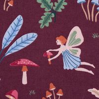 Baumwollstoff Popeline Fine Poplin Fairytale Feen Pilze bordeaux 1,50m Breite