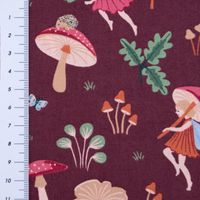 Baumwollstoff Popeline Fine Poplin Fairytale Feen Pilze bordeaux 1,50m Breite