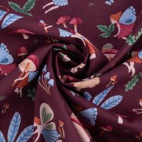 Baumwollstoff Popeline Fine Poplin Fairytale Feen Pilze bordeaux 1,50m Breite