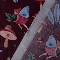 Baumwollstoff Popeline Fine Poplin Fairytale Feen Pilze bordeaux 1,50m Breite