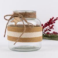 Windlicht Stern aus Glas mit Jute natur-weiß oder weiß-natur 14x16cm