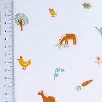 Baumwollstoff Popeline mit niedlichem Bauernhof-Print in Weiß