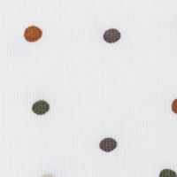 86449-Jersey-Baumwolljersey-Baby-und-Kinderstoff-Punkte-wollweiss-braun-gruen-1-5m-Breite-86449-04.jpg Jersey aus Baumwolle in Weiß mit kleinen Punkten in dezenten Farben nahaufnahme