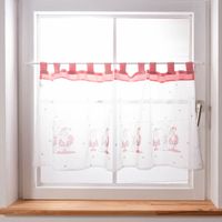 Weihnachtsgardine Bistrogardine mit Schlaufen Weihnachtsmann mit Elch weiß rot grau