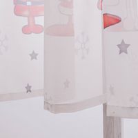 Weihnachtsgardine Bistrogardine mit Schlaufen Weihnachtsmann mit Elch weiß rot grau detailaufnahme Saum unten