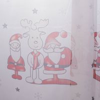 Weihnachtsgardine Bistrogardine mit Schlaufen Weihnachtsmann mit Elch weiß rot grau detailaufnahme motiv
