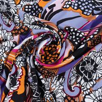 Viskose Popeline Stoff Retro Blumen lila bunt 1,44m Breite