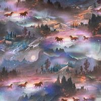 French Terry Sommersweat Digital Mystical Horses Pferde Berge Sternenhimmel blau violett 1,45m Breite