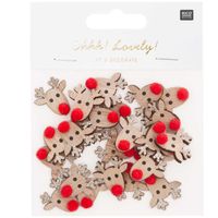 Rico Design Dekostreu Rentier mit Glitzer Holz natur rot gold 24 Stück