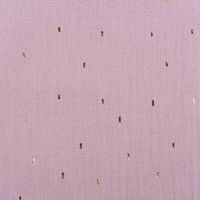 Double Gauze Musselin Foliendruck Konfetti Striche einfarbig hell violett goldfarbig 1,35m Breite