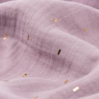 Double Gauze Musselin Foliendruck Konfetti Striche einfarbig hell violett goldfarbig 1,35m Breite