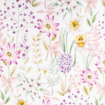 Dekostoff Vorhangstoff Popeline Digitaldruck Daffodil Spring Flower weiß rosa 1,40m Breite