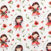 Double Gauze Musselinstoff Meterware Thea Fee Blumen weiß rot 1,35m Br