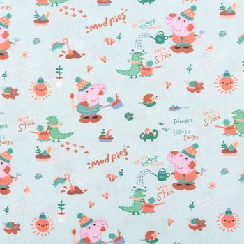 Baumwollstoff Webware Peppa Wutz Schorsch Dino mint bunt 1,4m Breite