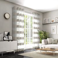 Transparenter Voile Gardinenstoff Tivoli mit modernem Streifen-Dessin in Weiß und Beige mit 152cm Stoffbreite