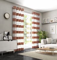 Transparenter Voile Gardinenstoff Tivoli mit modernem Streifen-Dessin in Weiß und Terracotta mit 152cm Stoffbreite