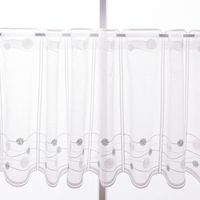 Scheibengardinen Meterware nähfrei Stickerei Kugeln wollweiß salbeigrün 45cm Höhe