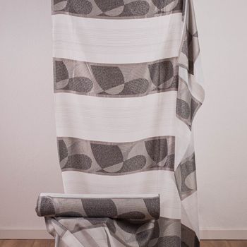 Gardinenstoff halbtransparent Streifen Boucle weiß grau 150cm Breite