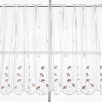 Scheibengardinen Meterware nähfrei Stickerei Fransen Blumen weiß grau beige 70cm Höhe