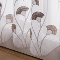 Scheibengardinen Meterware nähfrei Stickerei Fransen Blumen weiß grau beige 100cm Höhe