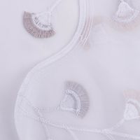 Gardinenstoff Voile Stickerei Fransen Blumen Bogenkante weiß grau beige 280cm Breite