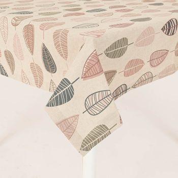 Tischdecke Halbpanama Leinenlook Scandi Retro Leaves Blätter natur rosa in versch. Größen von SCHÖNER LEBEN.