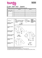Burda Schnittmuster 5830 Damen Jacke