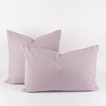 Kissenhülle aus Dobbystoff mit schmalen Streifen lila beige in versch. Größen von SCHÖNER LEBEN.