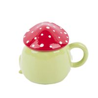 rückseite tasse froschform mit fliegenpilzdeckel in grün rot weiß