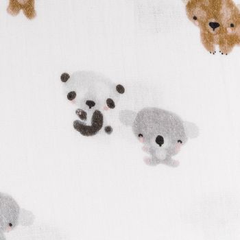 Musselin Stoff Bio Organic Digitaldruck Bären Koala Panda weiß grau braun 1,35m Breite