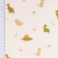 Musselin Stoff Double Gauze Didi Dinosaurier beige grün orange 1,30m Breite