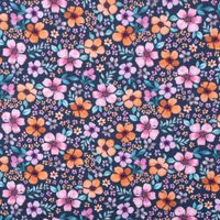 Baumwollstoff Popeline Digitaldr. FLOWERS Blumen blau bunt 1,45m breit