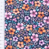 Baumwollstoff Popeline Digitaldr. FLOWERS Blumen blau bunt 1,45m breit