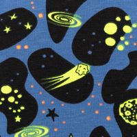 Jersey Stoff NEON SPACE Weltraum Rakete blau neon gelb 1,45m Breite