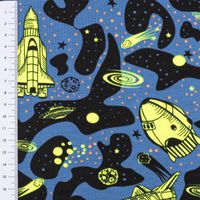 Jersey Stoff NEON SPACE Weltraum Rakete blau neon gelb 1,45m Breite