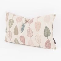 Kissenhülle Scandi Retro Leaves Blätter Leinenlook natur rosa 30x50