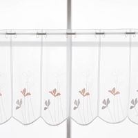 Scheibengardinen Meterware nähfrei Stickerei Voile Blumen weiß lachsrosa 45cm Höhe