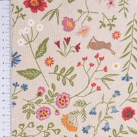Dekostoff Halbpanama Leinenlook Floral Animal Garden natur bunt 1,40m Breite
