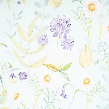 Dekostoff Baumwollstoff Popeline Digitaldruck Daisy Wildflower Garden hellblau lila 1,40m Breite