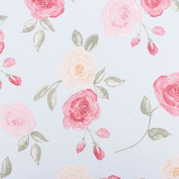 Dekostoff Halbpanama Romantic Floral Rose hellblau rosa 1,40m Breite