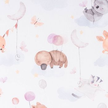 Baumwollstoff Popeline Koala Schnabeltier und Freunde mit Luftballons weiß 1,47m Breite