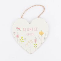 ^dekohänger Herzform Blumige grüße weiß bunt