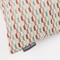 Kissenhülle Hexagon beige rot türkis von SCHÖNER LEBEN. Detail Label