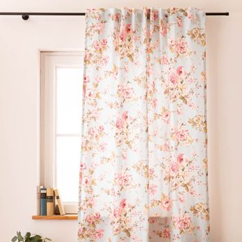 Vorhang mit Smok-Schlaufenband Classic Painted Rose Rosen hellblau rosa in 245cm oder Wunschlänge von SCHÖNER LEBEN.