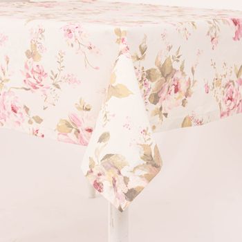 Tischdecke Classic Painted Rose Rosen ecru rosa in versch. Größen von SCHÖNER LEBEN.